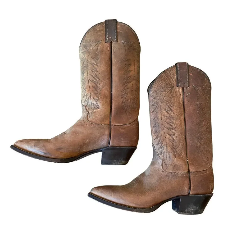 Justin Western Cowboy Boots‎ Brown Leather 7.5 C USA